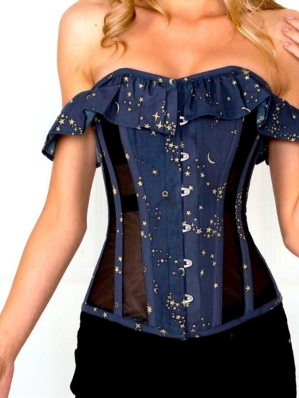 Off-Shoulder Navy Star-Print Corset